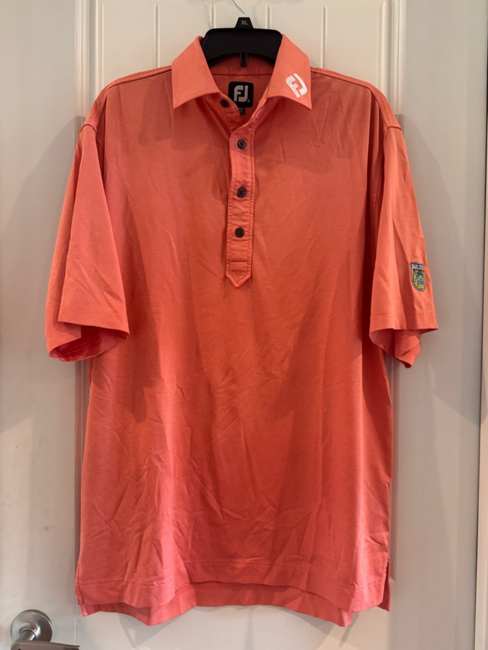 FootJoy Men's Coral-Orange Golf Polo Shirt with FJ Collar Elk River XL